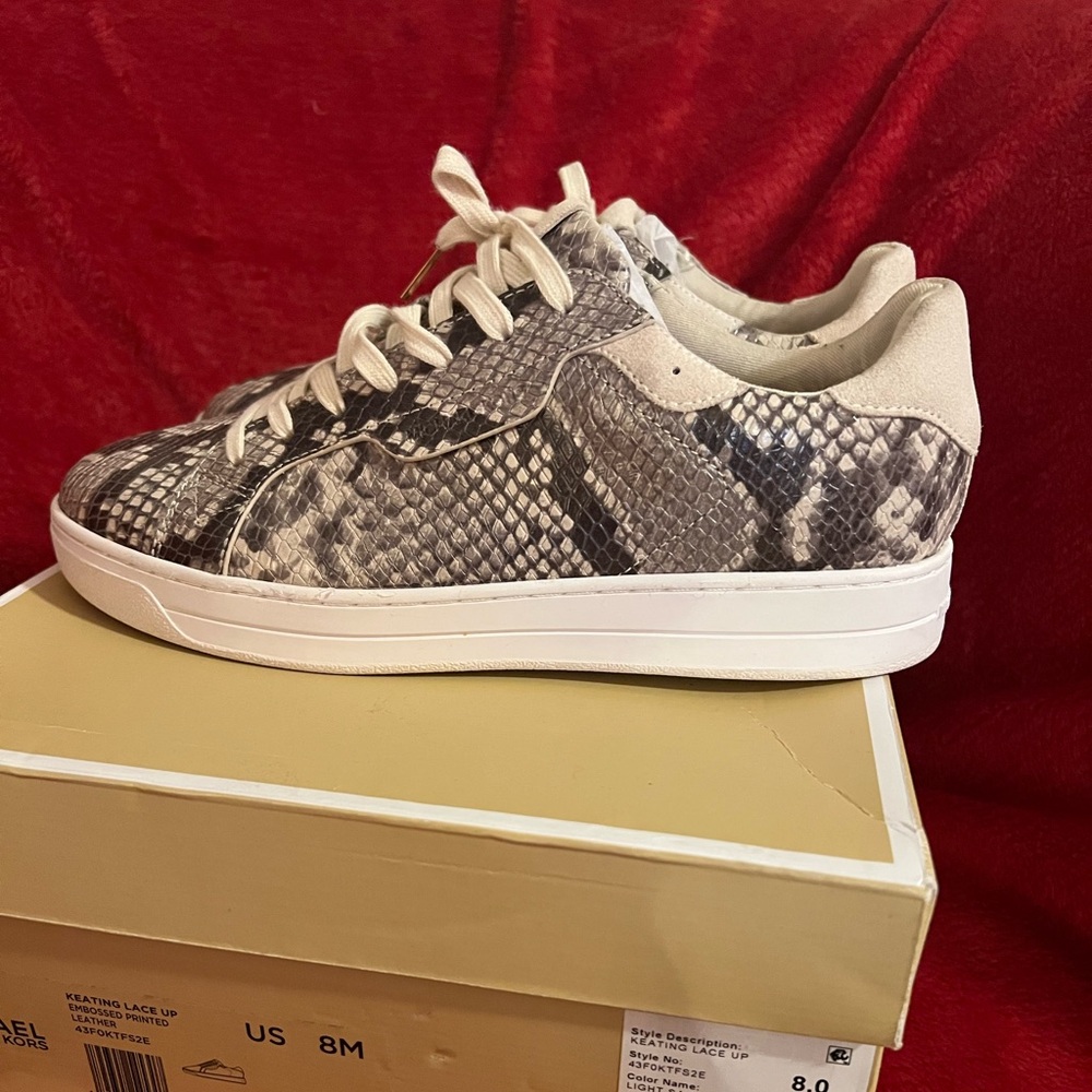 Michael Kors Keating Lace Up Embossed Printed Leather Sneakers